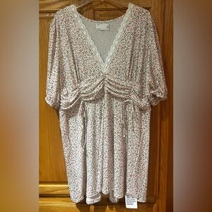 ASOS‎ Design Curve White & Pink Floral Print Lace Trim Dress Plus Size 20